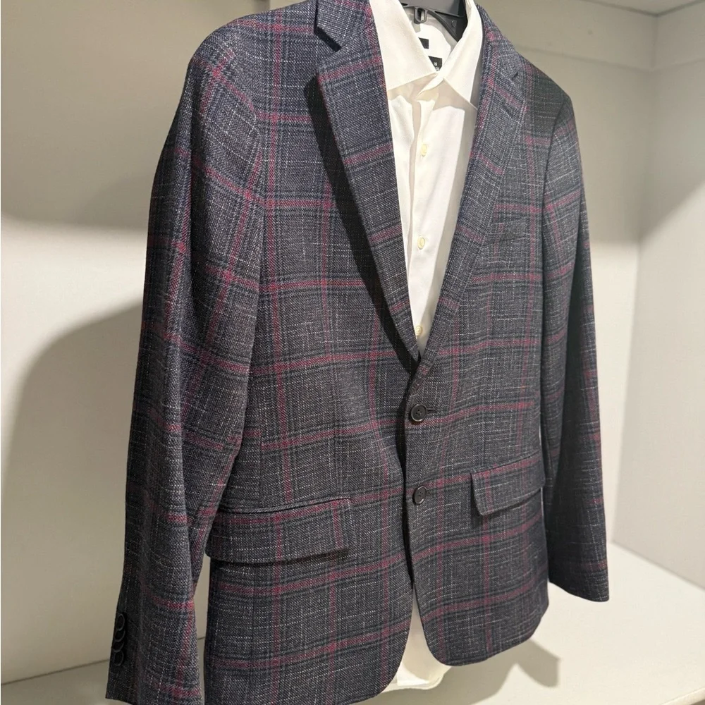 Original Penguin Navy/Burgundy Plaid Sport Coat